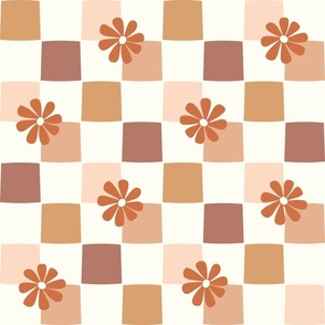 Checkerboard Daisies sienna browns blush pink by Jac Slade