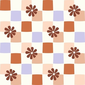 Checkerboard Daisies sienna browns mauve blush by Jac Slade