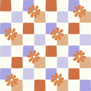 Checkerboard Daisies sienna browns periwinkle blue by Jac Slade