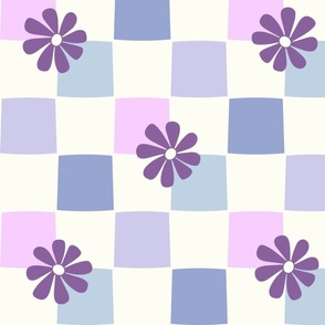 Jumbo Checkerboard Daisies blue mauve grape purple pink by Jac Slade
