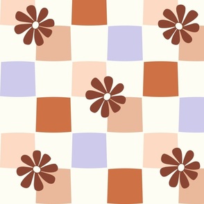 Jumbo Checkerboard Daisies sienna browns mauve blush by Jac Slade