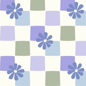 Jumbo Checkerboard Daisies mauve sage blue by Jac Slade