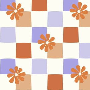 Jumbo Checkerboard Daisies sienna browns periwinkle blue by Jac Slade