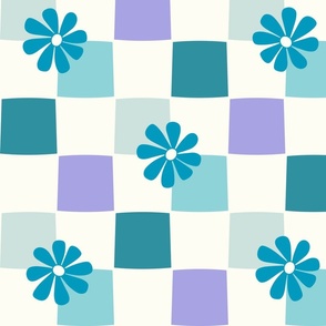 Jumbo Checkerboard Daisies teale aqua purple mint by Jac Slade