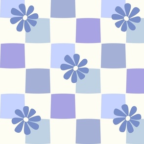 Jumbo Checkerboard Daisies purple blue grey by Jac Slade