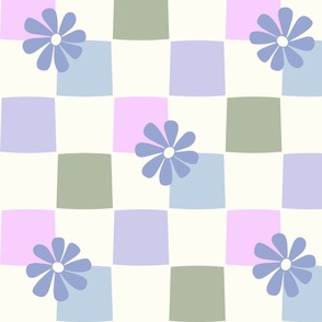 Jumbo Checkerboard Daisies sage mauve blue pink by Jac Slade