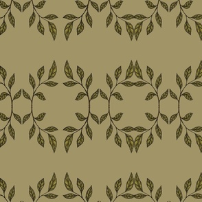 20 x 20 - Green Leaves Line Up - Vintage Style Botanical Pattern - Ecru and Olive Green