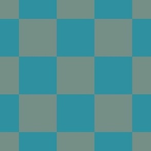 041 - Jumbo scale turquoise and olive green Garden bed checkerboard modern geometric with retro vintage vibes, for wallpaper, bed linen, eye catching table linen, teenage duvet cover and bed linen