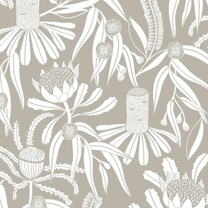 Banksia Floral Warm Grey Lighter Medium