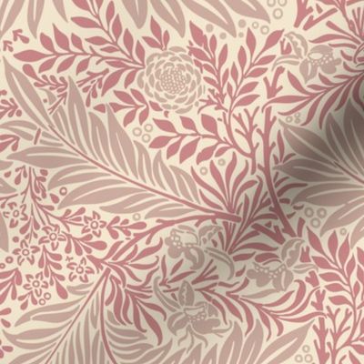 1874 William Morris Larkspur in Salmon Pink and Tan Blush on Vanilla