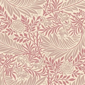 1874 William Morris Larkspur in Salmon Pink and Tan Blush on Vanilla