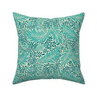 1874 William Morris Larkspur in Turquoise and Teal on Vanilla