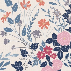 My Dreamy Botanical Floral Garden-blues and pinks on light