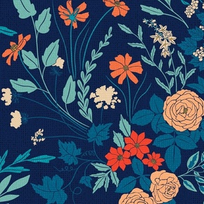 My Dreamy Botanical Floral Garden-Retro Color palette on blue