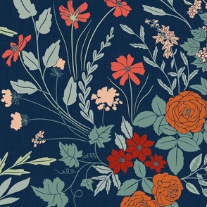 My Dreamy Botanical Floral Garden-rustic fall color palette on blue
