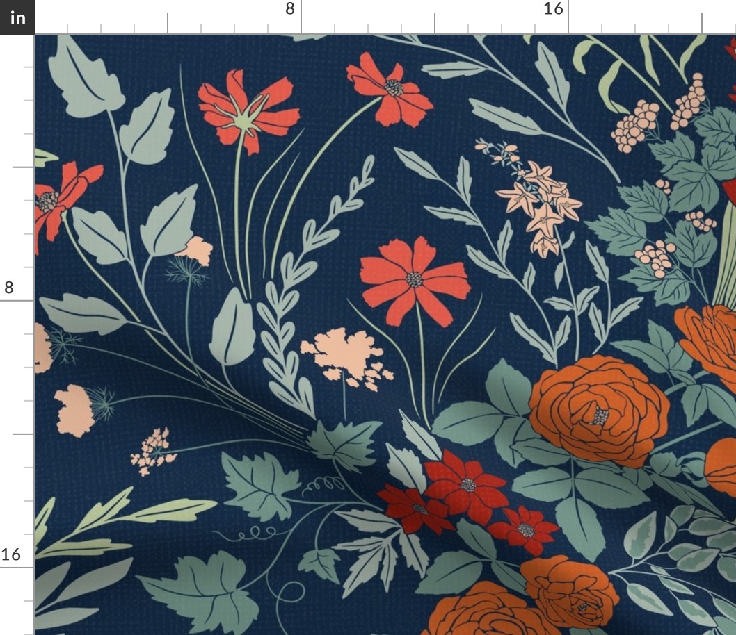 My Dreamy Botanical Floral Garden-rustic fall color palette on blue