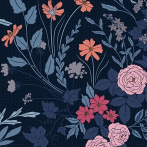 My Dreamy Botanical Floral Garden-blues and pinks on blue