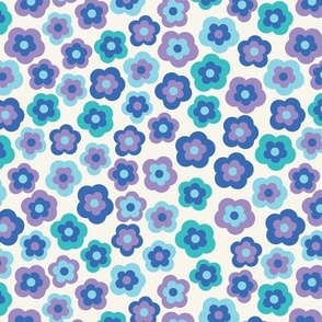 mini micro retro groovy 1960s flowers turquoise blue purple cream hippie flower power wallpaper