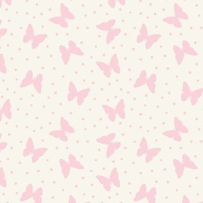 pastel pink butterflies boho wallpaper fabric pink preppy cream background dots bohemian y2k