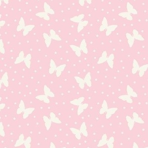 pink preppy butterflies boho wallpaper fabric pastel pink cream background dots bohemian y2k