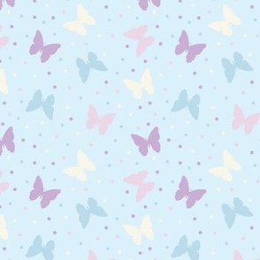 butterflies boho wallpaper fabric pastel purple lilac baby blue cream background dots bohemian y2k
