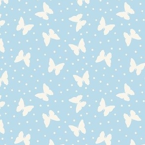 butterflies boho wallpaper fabric pastel baby light blue cream background dots bohemian y2k