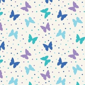 butterflies boho wallpaper fabric pastel purple lilac blue cream background dots bohemian y2k