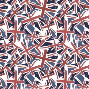 UK lovers - Abstract messy distorted Union jack english flag in traditional faded patriot colors red navy blue on white  