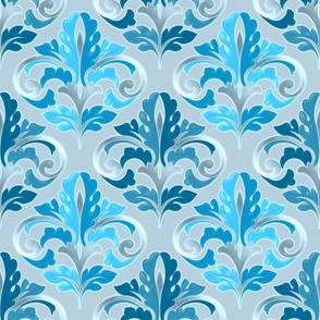 Baroque Brocade - teal blue on grey 