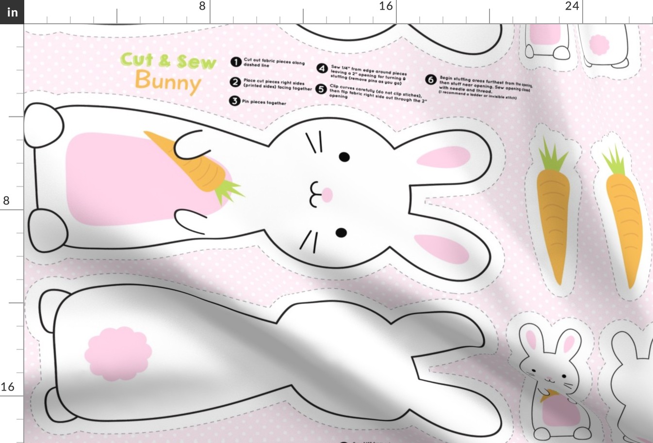 Cut and Sew pink bunnies 27" wide