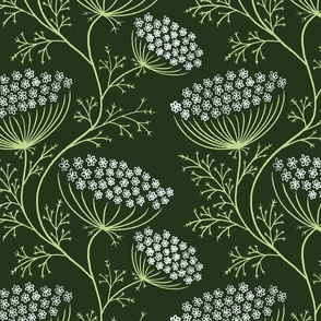 Queen Anne's Lace - dark green background - large scale