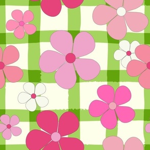Green Gingham and  Pink Flowers, 300Wider