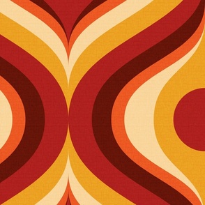 groovy psychedelic swirl retro vintage wallpaper 24 jumbo scale 60s 70s mustard maroon rust by Pippa Shaw