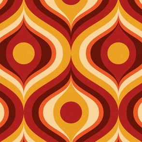 groovy psychedelic swirl retro vintage wallpaper 12 extra large scale 60s 70s mustard maroon rust by Pippa Shaw