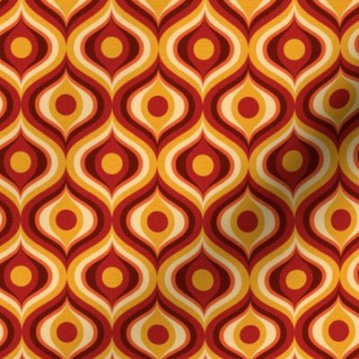 groovy psychedelic swirl retro vintage wallpaper 2 small scale 60s 70s mustard maroon rust by Pippa Shaw