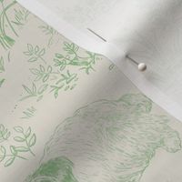 Country Dogs Toile Green on Greige