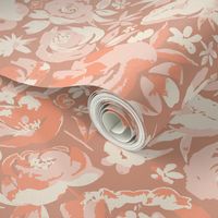 Modern Watercolor abstract flowers  in peach 