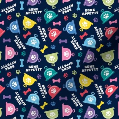 (small scale) Bone Appetit - fun dog fabric - multi on navy - LAD23