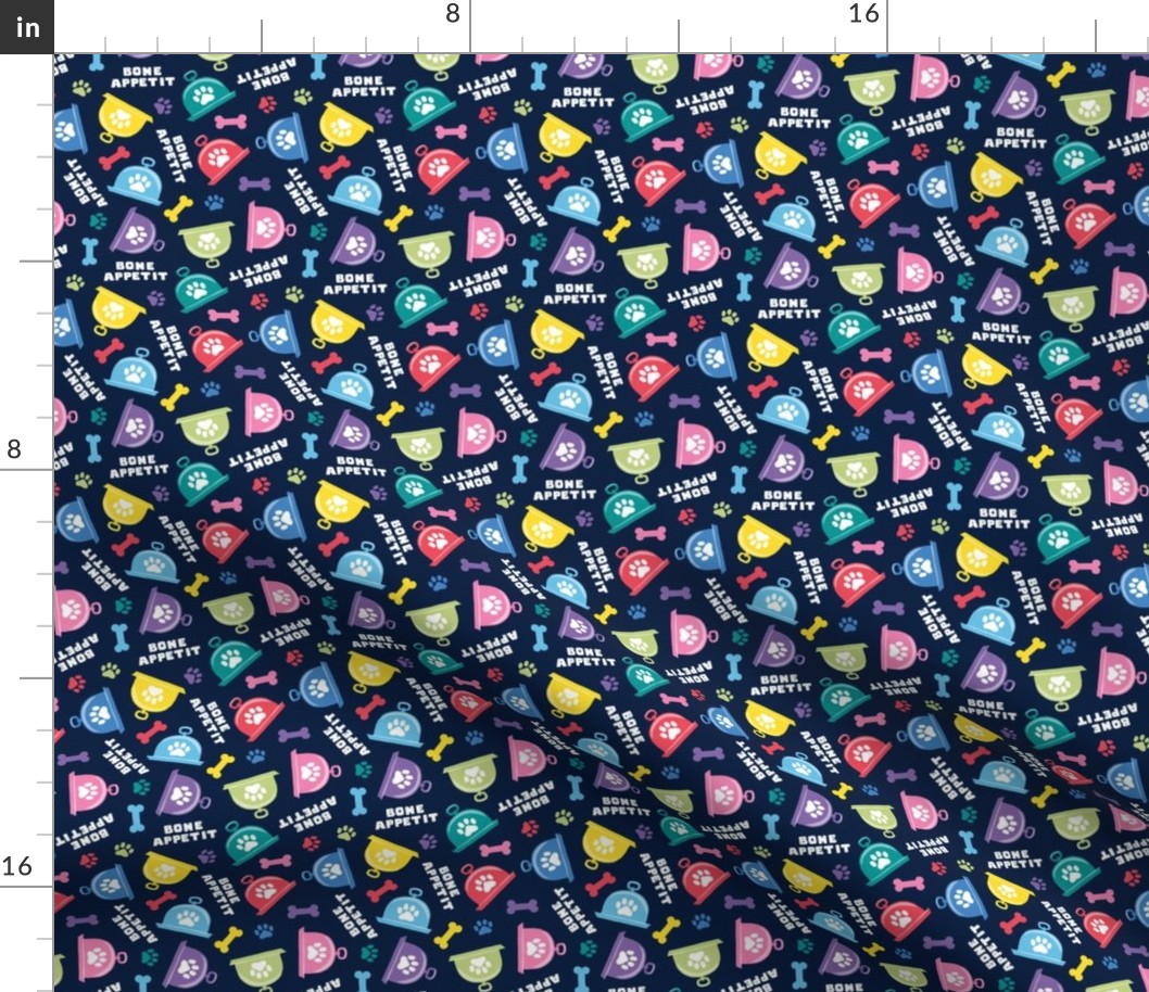 (small scale) Bone Appetit - fun dog fabric - multi on navy - LAD23