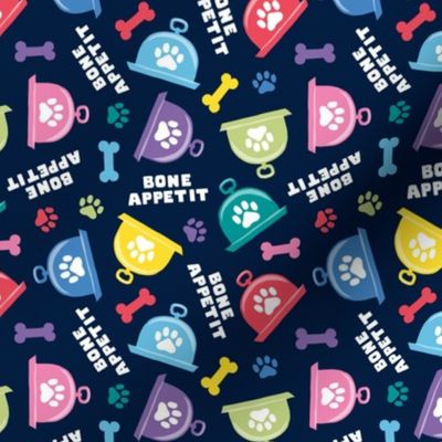 Bone Appetit - fun dog fabric - multi on navy - LAD23
