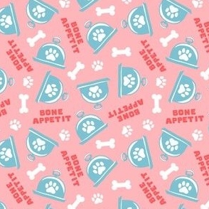 (small scale) Bone Appetit - fun dog fabric - pink/blue - LAD23
