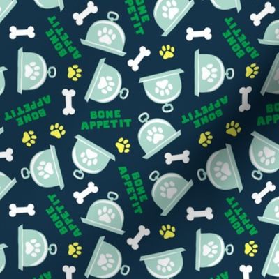 Bone Appetit - fun dog fabric - green/blue - LAD23