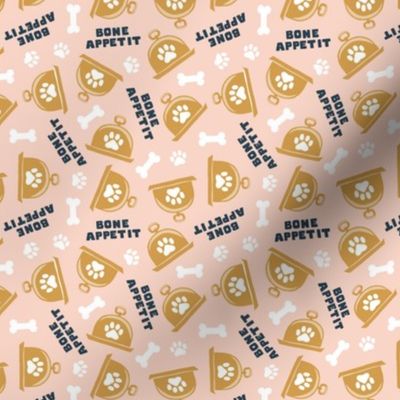 (small scale) Bone Appetit - fun dog fabric - blush/gold - LAD23