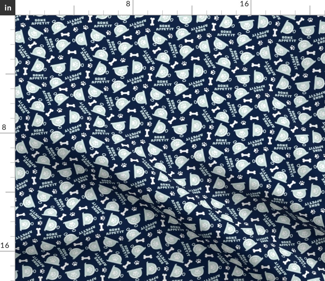 (small scale) Bone Appetit - fun dog fabric - navy - LAD23