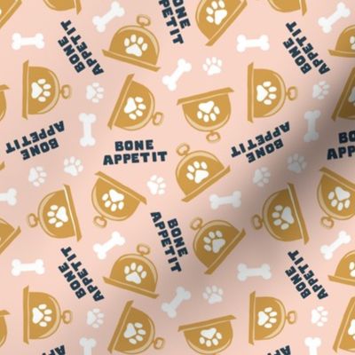 Bone Appetit - fun dog fabric - blush/gold - LAD23