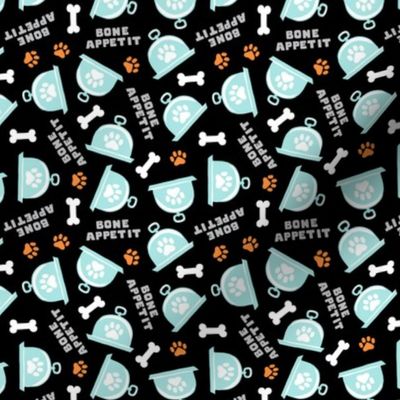 (small scale) Bone Appetit - fun dog fabric - blue/black - LAD23