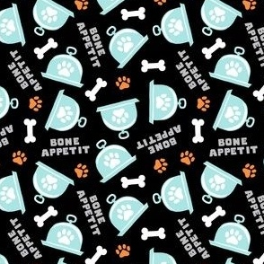 (small scale) Bone Appetit - fun dog fabric - blue/black - LAD23