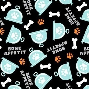 Bone Appetit - fun dog fabric - blue/black - LAD23