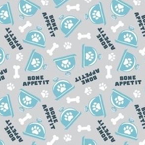 (small scale) Bone Appetit - fun dog fabric - blue/grey - LAD23