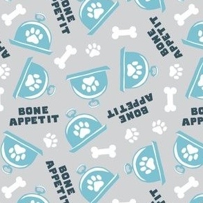 Bone Appetit - fun dog fabric - blue/grey - LAD23